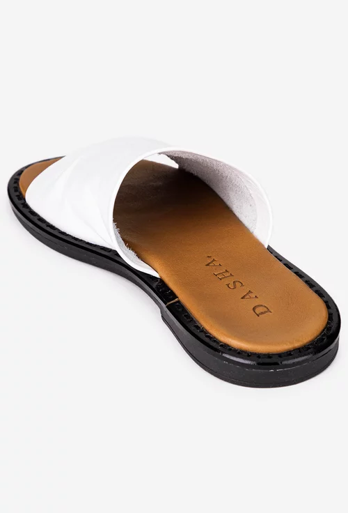 Sandale tip papuc dama albe din piele naturala