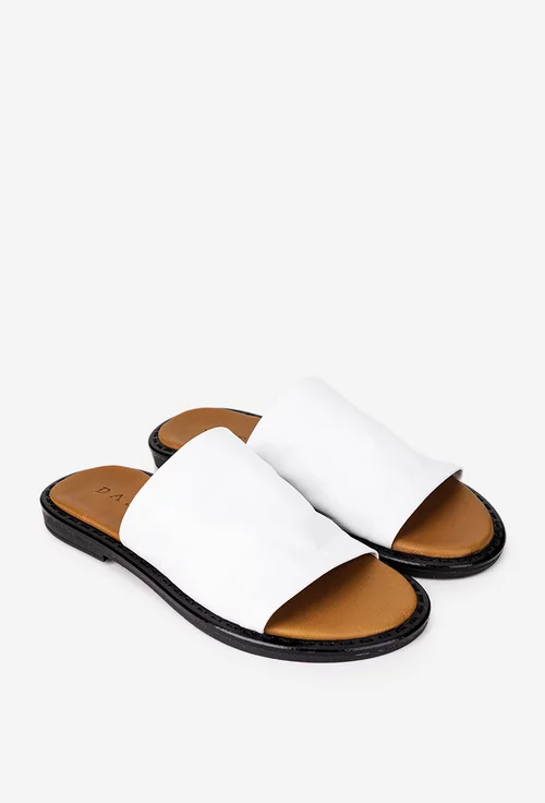 Sandale tip papuc dama albe din piele naturala