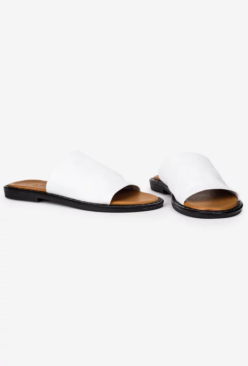 Sandale tip papuc dama albe din piele naturala