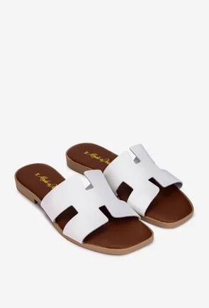 Sandale tip papuc dama din piele alba