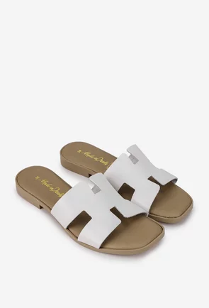 Sandale tip papuc dama din piele alba