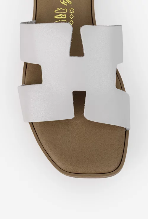 Sandale tip papuc dama din piele alba