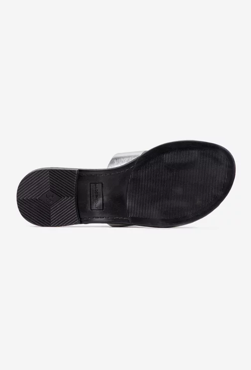 Sandale tip papuc dama din piele argintie cu funda subtire