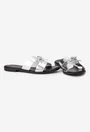 Sandale tip papuc dama din piele argintie cu funda subtire