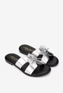 Sandale tip papuc dama din piele argintie cu funda subtire
