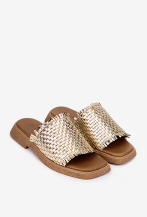 Sandale tip papuc dama din piele aurie