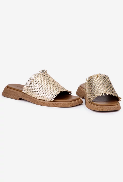 Sandale tip papuc dama din piele aurie