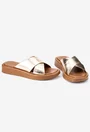 Sandale tip papuc dama din piele aurie