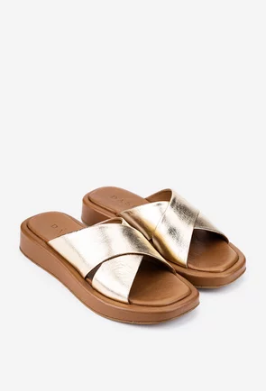 Sandale tip papuc dama din piele aurie