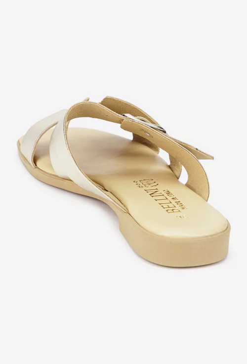 Sandale tip papuc dama din piele aurie