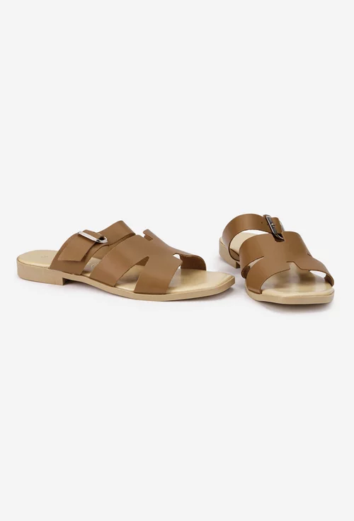 Sandale tip papuc dama din piele maro