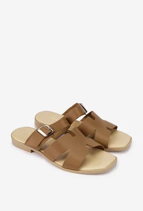 Sandale tip papuc dama din piele maro