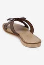 Sandale tip papuc dama din piele maro cu funda subtire