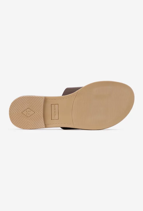 Sandale tip papuc dama din piele maro cu funda subtire