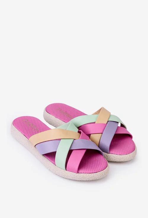 Sandale tip papuc dama din piele multicolora