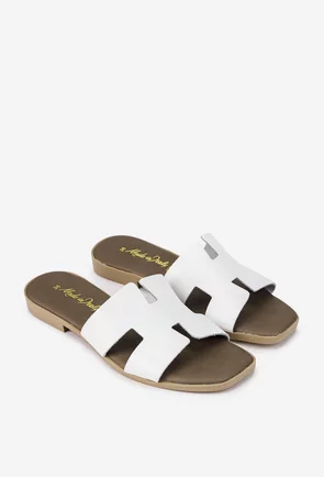 Sandale tip papuc dama din piele naturala alba