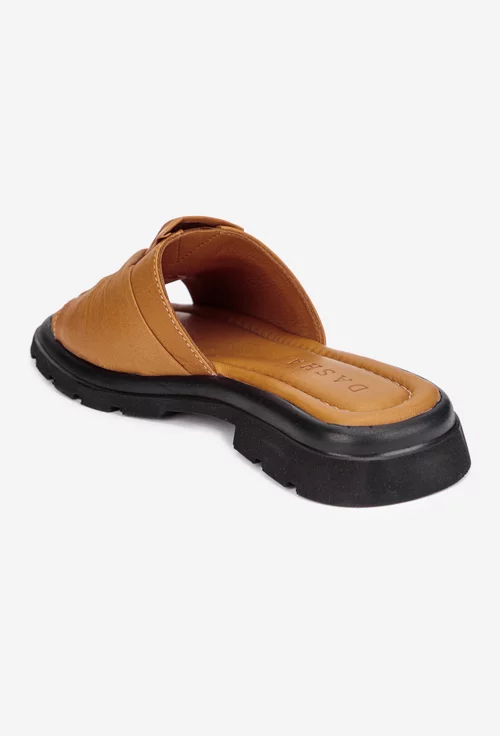 Sandale tip papuc dama din piele naturala maro