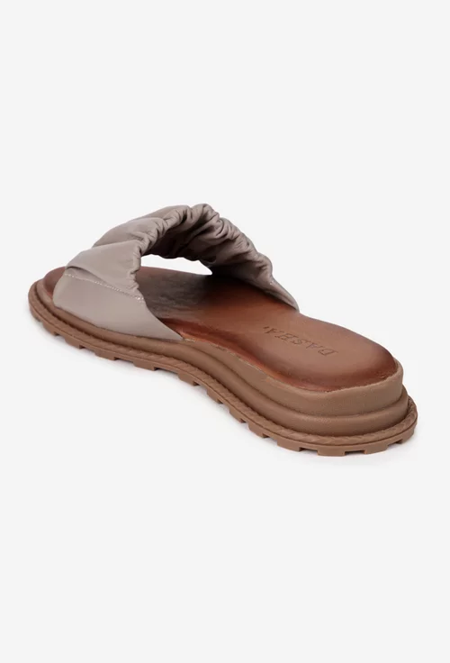 Sandale tip papuc dama din piele naturala taupe