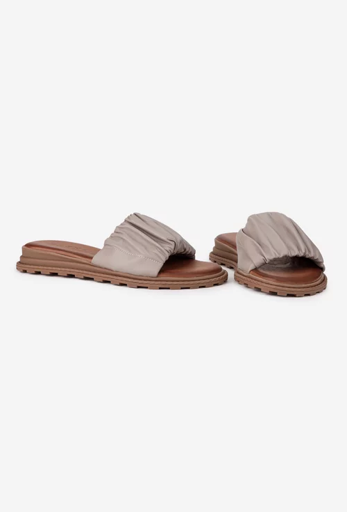 Sandale tip papuc dama din piele naturala taupe
