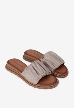 Sandale tip papuc dama din piele naturala taupe