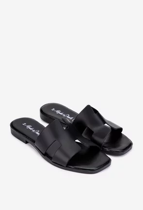 Sandale tip papuc dama din piele neagra