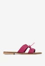 Sandale tip papuc dama din piele roz cu funda subtire