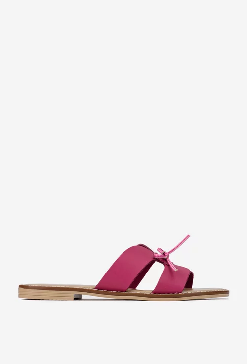 Sandale tip papuc dama din piele roz cu funda subtire
