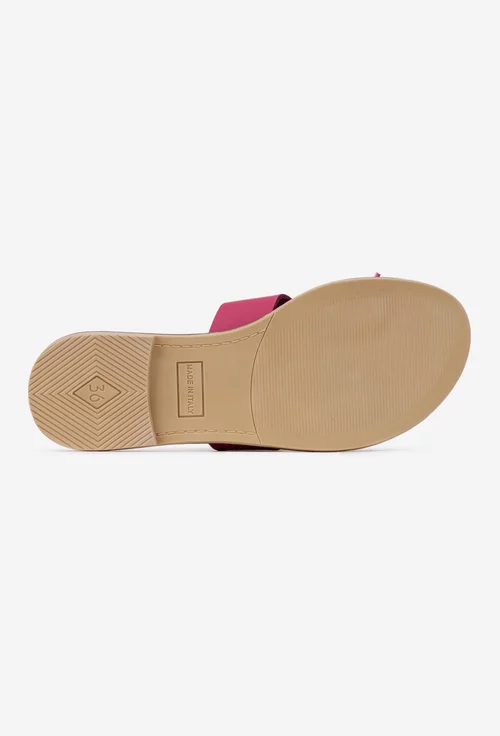 Sandale tip papuc dama din piele roz cu funda subtire