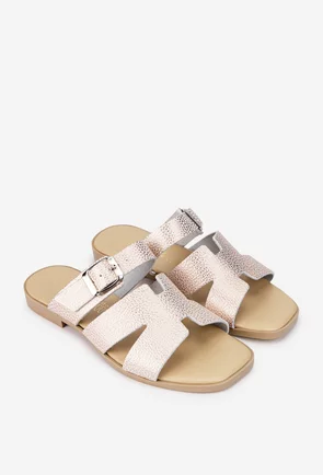 Sandale tip papuc dama din piele roz deschis