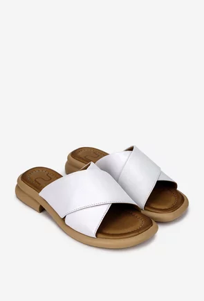 Sandale tip papuc dama NUR din piele naturala alba