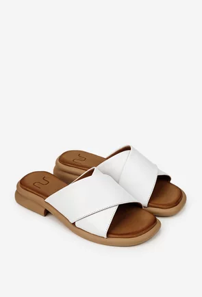 Sandale tip papuc dama NUR din piele naturala alba