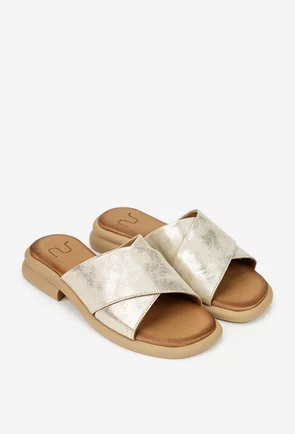 Sandale tip papuc dama NUR din piele naturala aurie