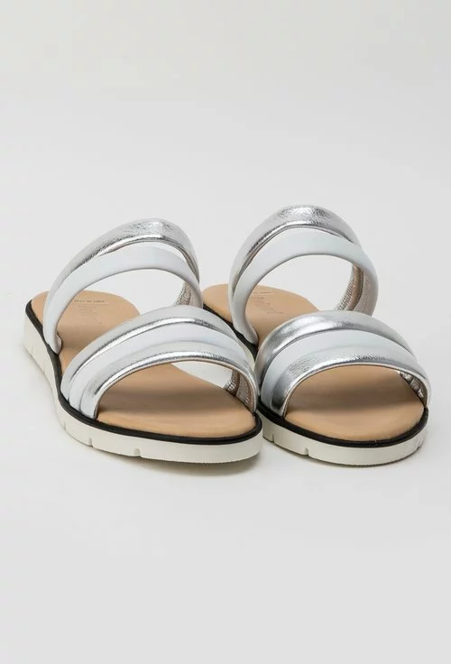 Sandale tip papuc Darkwood albe si argintiu din piele naturala Graciela