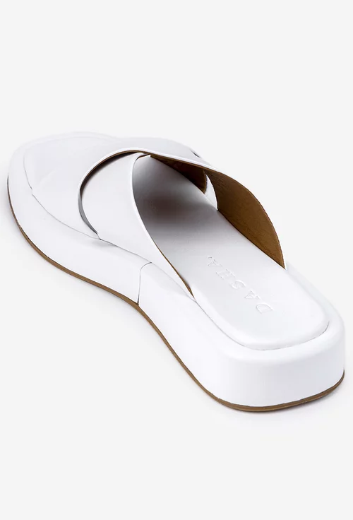 Sandale tip papuc din piele alba