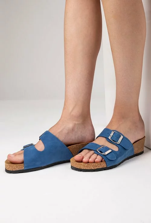 Sandale tip papuc din piele naturală nuanta albastru Noah