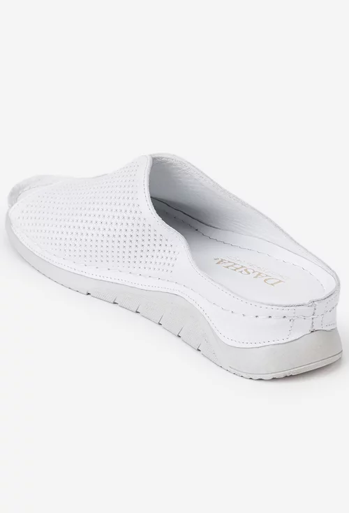 Sandale tip papuc din piele naturala alba