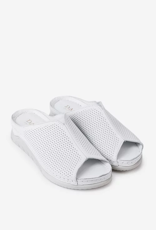 Sandale tip papuc din piele naturala alba