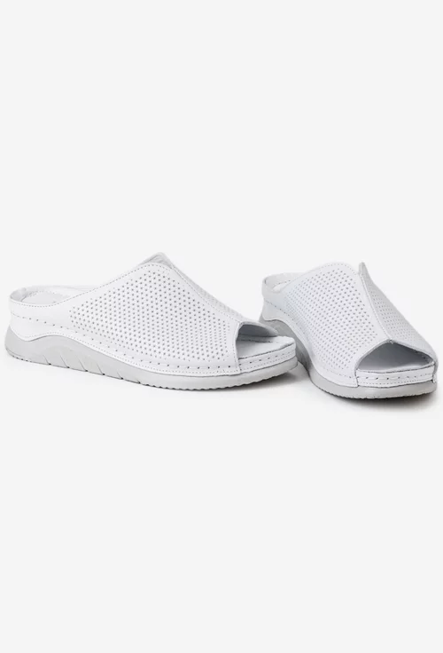 Sandale tip papuc din piele naturala alba