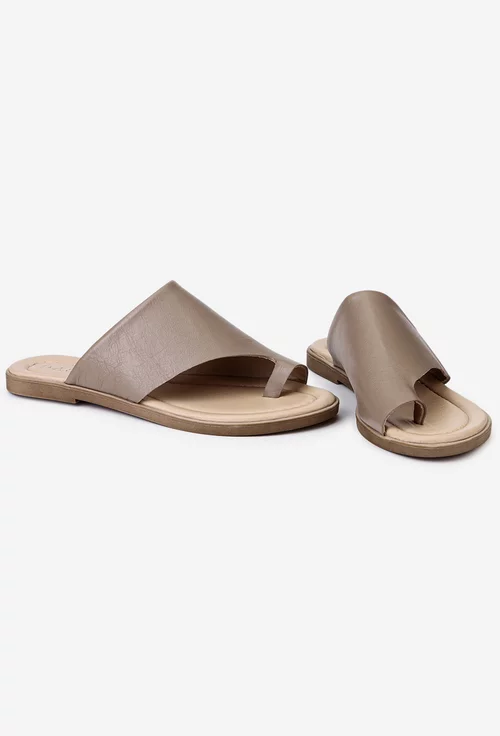 Sandale tip papuc din piele naturala taupe