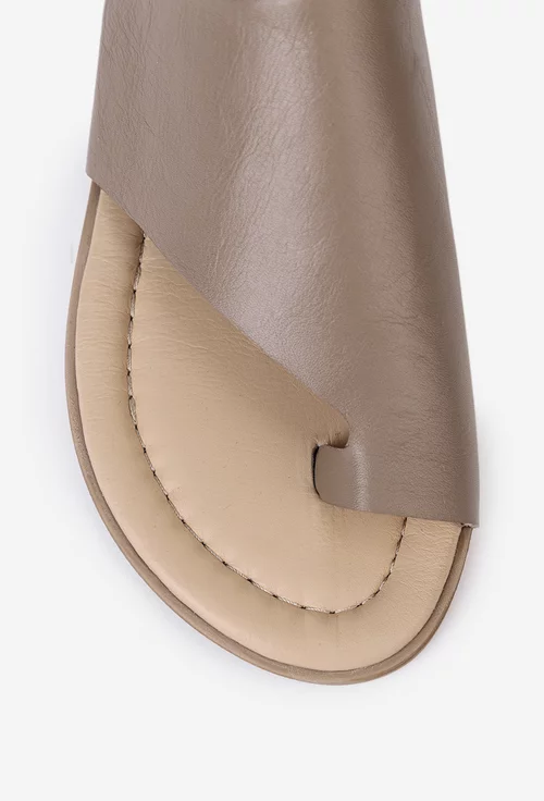Sandale tip papuc din piele naturala taupe