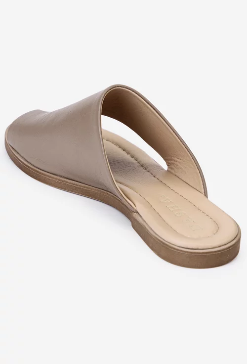 Sandale tip papuc din piele naturala taupe
