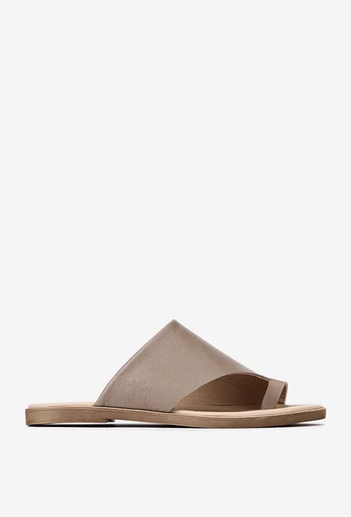 Sandale tip papuc din piele naturala taupe