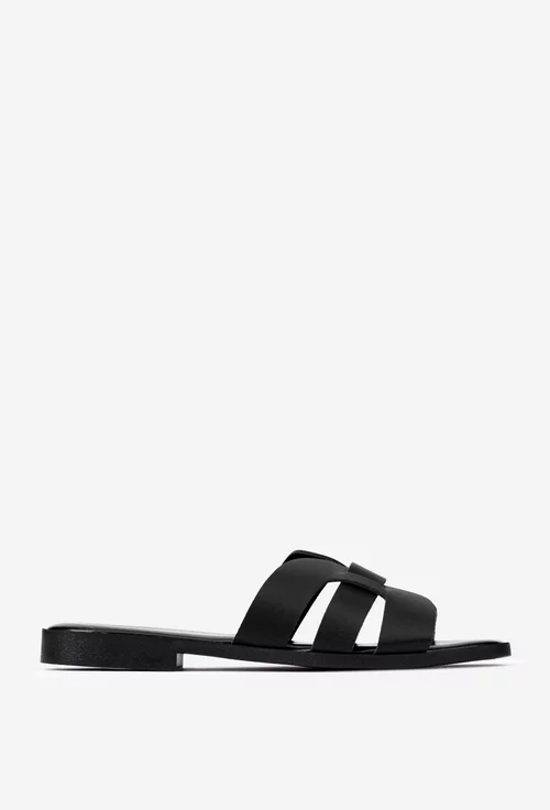 Sandale tip papuc din piele neagra
