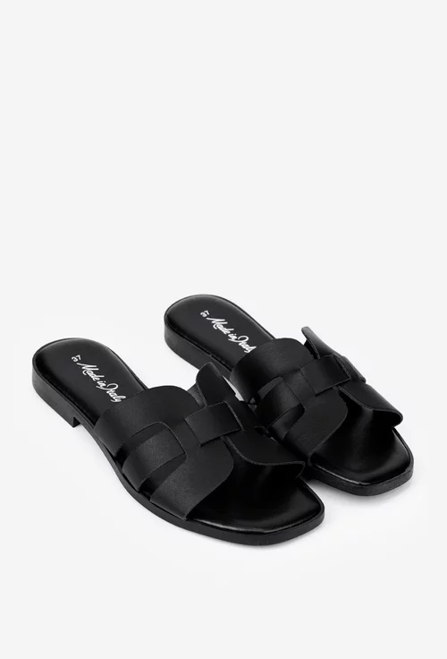 Sandale tip papuc din piele neagra