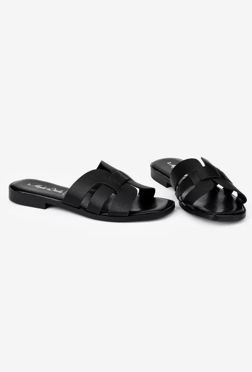 Sandale tip papuc din piele neagra