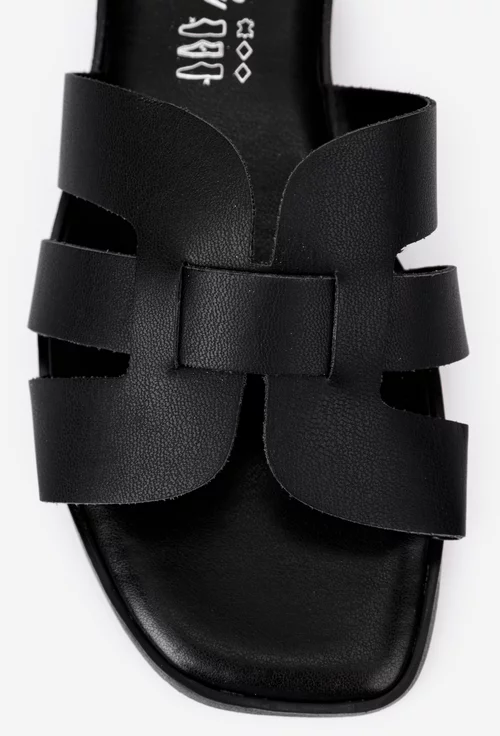 Sandale tip papuc din piele neagra