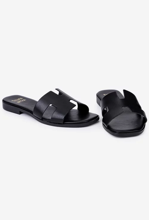 Sandale tip papuc din piele neagra