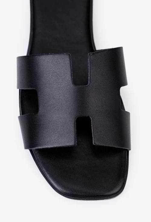 Sandale tip papuc din piele neagra