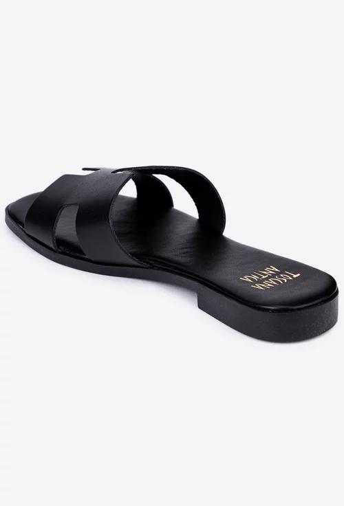 Sandale tip papuc din piele neagra