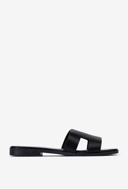 Sandale tip papuc din piele neagra